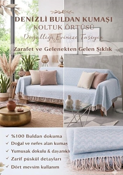 Koltuk Örtüsü -%100 Buldan Kumaşı-renk:acık Mavi Çok Renkli