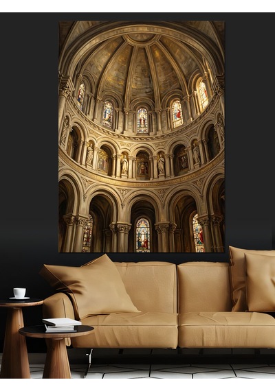 Görkemli Antik Katedral Kubbe İçi Dekoratif Kanvas - Mdf Ahşap Tablo