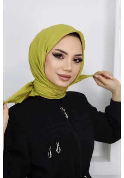 Melodi Scarf Kadın Tesettür Pratik Bambu Kraş Eşarp Yağ Yeşili Yağ Yeşili