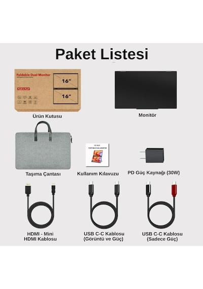 Ultrax 16" Çift Ekran 2.5k Qhd Ips İkili Taşınabilir Monitör