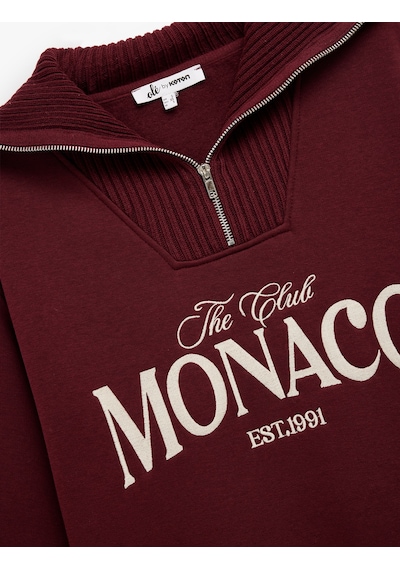Koton Yarım Fermuarlı Pamuklu Rahat Kalıp Kolej Baskılı Sweatshirt Bordo 6wal10156ık Bordo