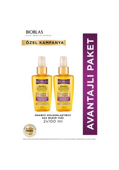 Keratin & Kolajen Onarıcı Dolgunlaştırıcı Saç Bakım Yağı 2 X 100 Ml İnce Yıpranmış Saçlar
