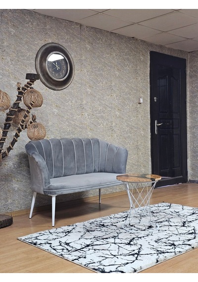 Zafir İkili Papatya Çay Seti Koltuk Beyaz Boyalı Sivriltme Ayak, Balkon, Salon, Ofis, Koltuk Takımı Gri