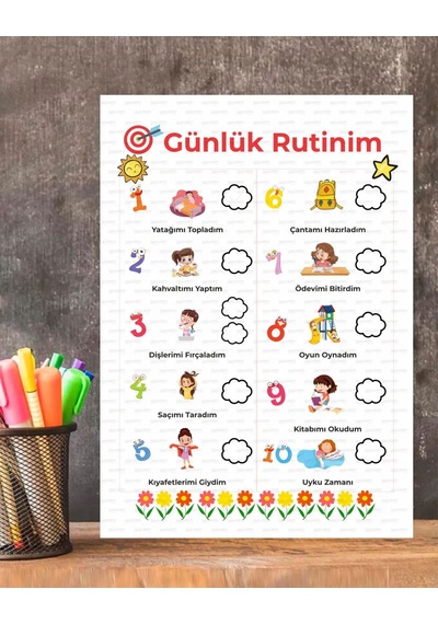 Günlük Rutin Sorumluluk Kazanım Tablosu Kız Çocuk 1 Adet Pcv Kapl