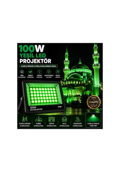 Astec Yüksek 100 Watt Yeşil Led Projektör Ip66 Su Geçirmez Dış Mekan Aydınlatma