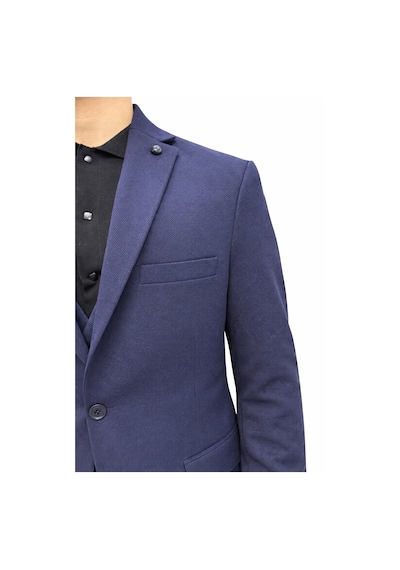 Erkek Klasik Slim Fit Armürlü Kumaş Tek Düğmeli Çift Yırtmaçlı Klasik Yaka Takım Elbise 7 Drop Lacivert