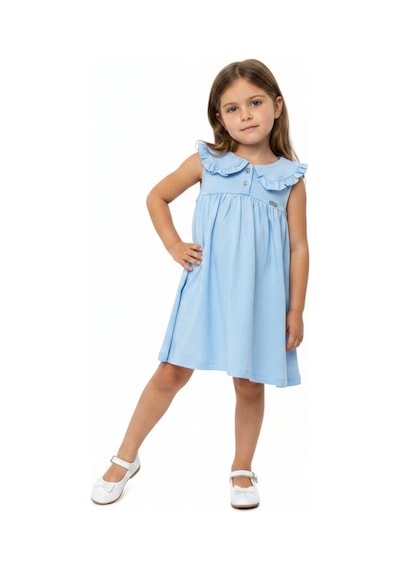 Toontoy Kids Toontoy Kız Çocuk Regular Fit Bebe Yaka Düğmeli Kısa Kollu Elbise 25049 Mavi
