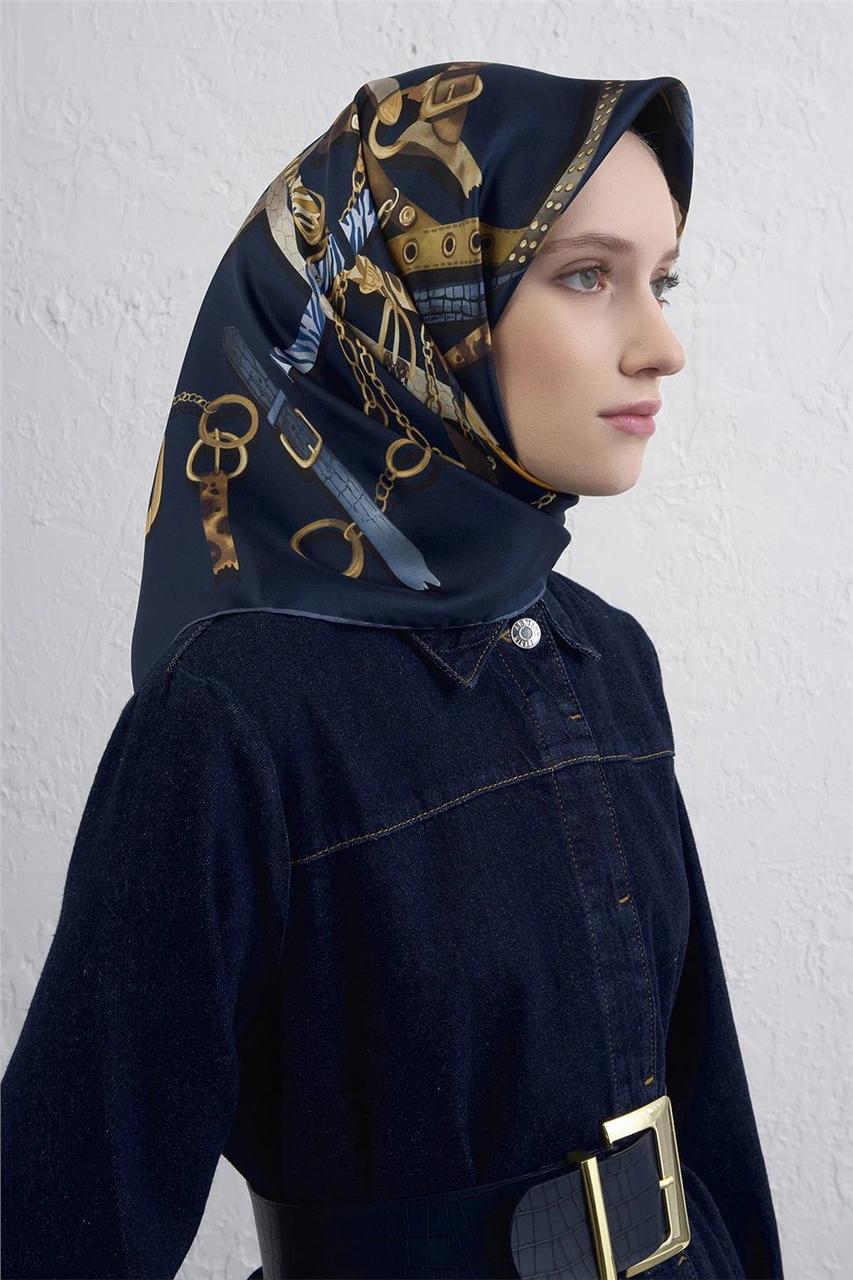 Armine Obje Desenli Saf İpek Twill Eşarp 9422d 33 Laciver