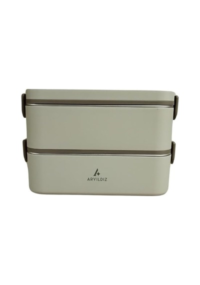 Aryıldız Bento Dikdörtgen 2 Katlı Lunch Box Yemek Termosu Bej 2000 Ml