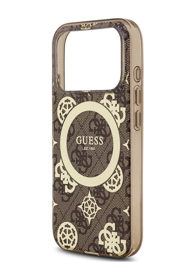 Apple Uyumlu iPhone 17 Pro  Kılıf Guess Lisanslı M-safeli Iml Peony Ve 4g Desenli Klasik Logolu Kahverengi Kahverengi
