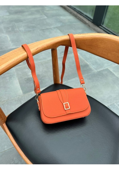 Mft Leather Hakiki Deri Kadın Çanta Viola 1524 Flother Mat Turuncu