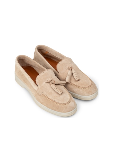 Deery Kadın Hakiki Süet Bej Püsküllü Loafer - 02040zbejc01