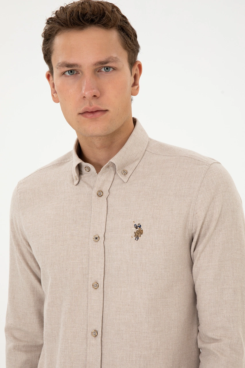 U.S. Polo Assn. Erkek Koyu Bej Uzun Kollu Basic Gömlek 50307686-VR088 U.S. Polo Assn. Erkek Koyu Bej Uzun Kollu Basic Gömlek 50307686-VR088