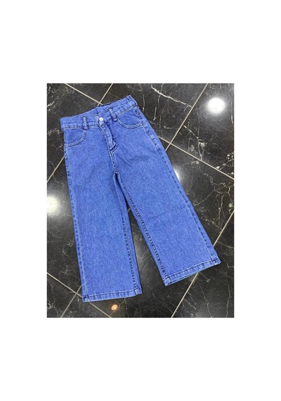 Erdem Kıds Kız Çocuk Jean Pantolon Palazzo Geniş Bol Paça Okul Kot Pantolon Mavi Mavi