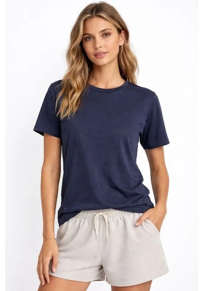 De'charme Osy Modal Yumuşak Dokulu Kumaş Bisiklet Yaka T-shirt - İndigo