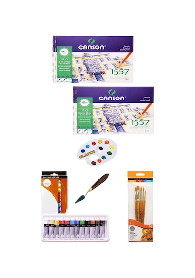 Daller Rowney Simply 12x12ml 12 Renk Akrilik Boya Canson Resim Defteri 35x50cm 180 Gr 15 Yaprak Set