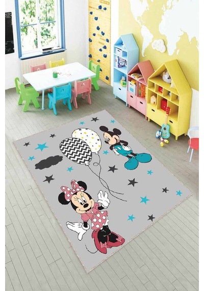 Gri Kaymaz Tabanlı Yıkanır Miki Mouse Çocuk Halısı Ar1142n11