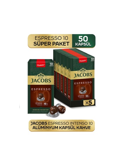 Jacobs Espresso 10 Intenso Nespresso Uyumlu Kapsül Kahve 10 Kapsül X 5 Adet Kapsül Kahve