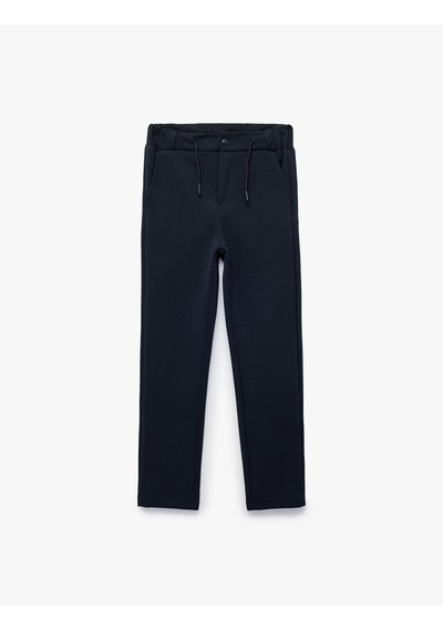 Koton Beli Bağcıklı Pamuklu Şardonlu Pantolon Görünümlü Eşofman Altı Lacivert 7wkb40043tk