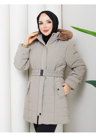 Eslemnur Nova Kumaş Şişme Mont 85cm Vizon