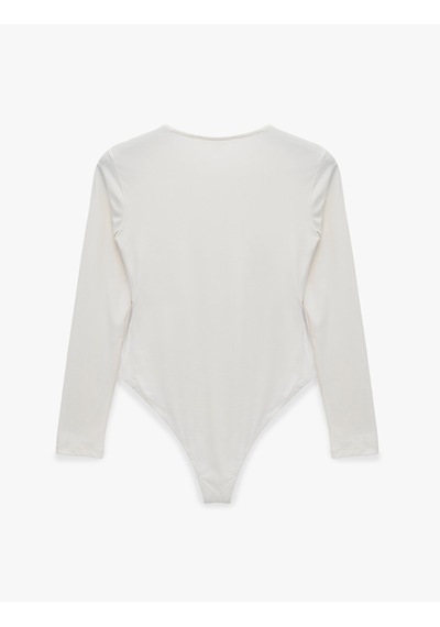 Koton Bisiklet Yaka Uzun Kollu Bodysuit Ekru 7wak80003ek