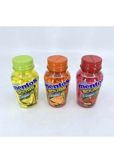 Mentos Sours Şekersiz Tatlandırıcılı C Vitaminli Portakal-limon-çilek Aromalı Tablet Şekerleme 49gr 3'lü Tadım Seti