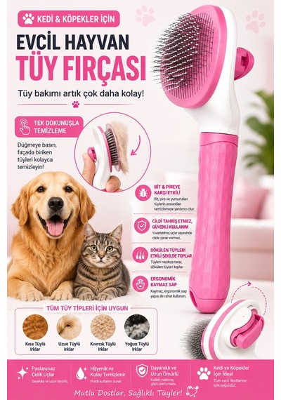Jasper Otomatik Evcil Hayvan Tüy Toplama Tarağı Pratik Tuşlu Pet Fırçası Kedi Köpek Tüy Tarama Fırça