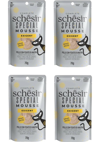 Schesir Pouch Exigent Tavuk ve Ördek Karaciğerli Kedi Yaş Maması 4 x 70 G