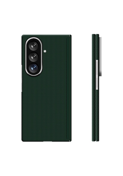 Samsung Uyumlu Galaxy Z Fold 7 Uyumlu Kılıf M-safe Şarj Özellikli Zore Paris Zerre Sert Pc Kapak Koyu Yeşil