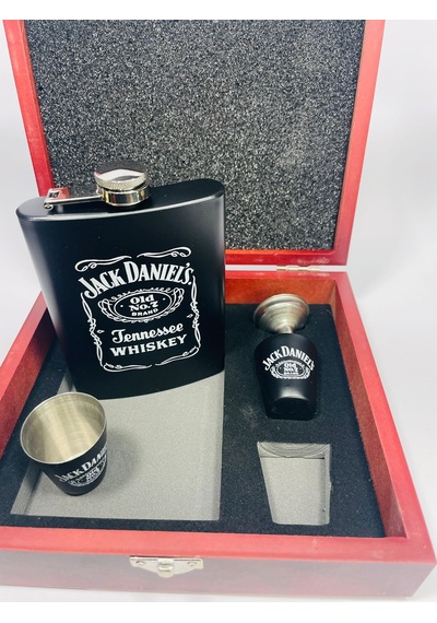 Ahşap Kutukasa Jackdaniel Metal Matara Seti 2şatbardaklı/aly1... Siyah - Kırmızı