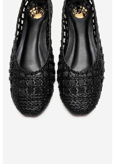 Luvishoes Elvarıs Siyah Örgü Desenli Kadın Babet Ayakkabı Siyah