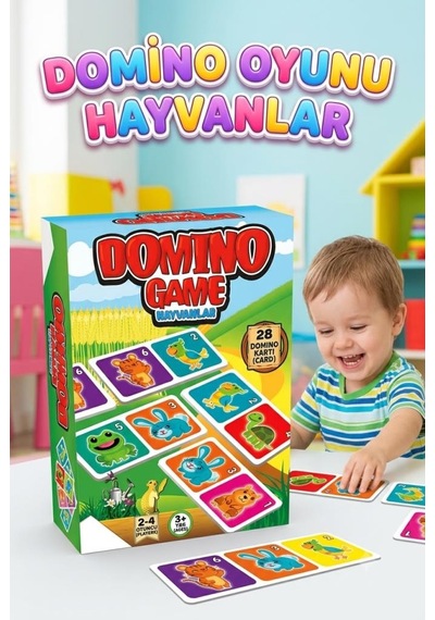 Domino Oyunu Hayvanlar Eğlenceli Eşleştirme Kartları 28 Adet Domino Kartlı Eğitici Kutu Oyunu