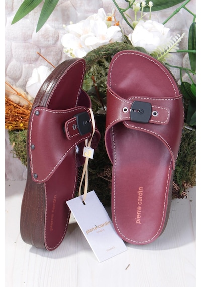 Pierre Cardin 7265 Anatomik Rahat Tokalı Kadın Terlik Bordo