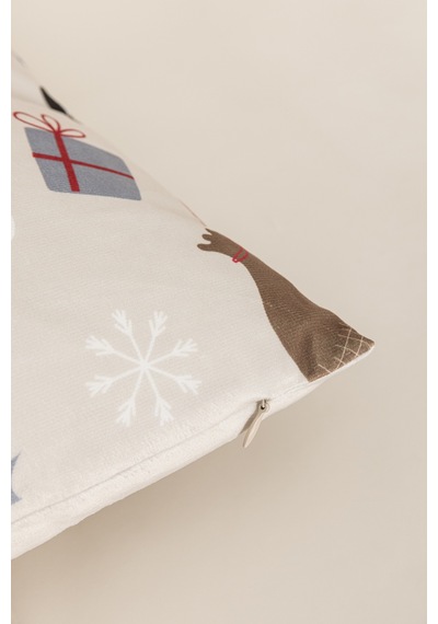 Charm Noel Temalı Özel Renkli Baskılı Bej Kırlent 43x43 35265a Bej