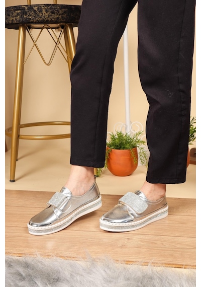 Taş Cırtlı Sneakers Gümüş-Gümüş