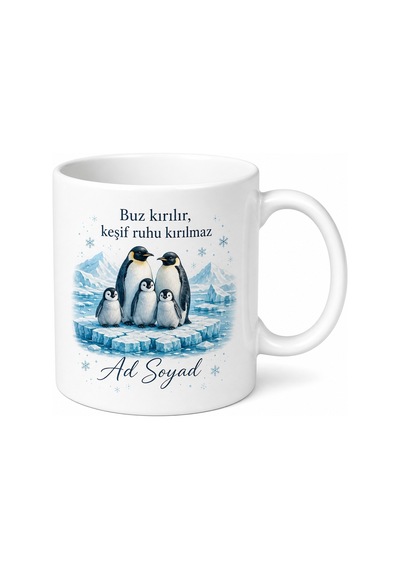 Kutup Araştırmacısına Penguen Gözlemi Buzul Çatlağı Eksi Derece Kupa Hediye Beyaz / Çok Renkli