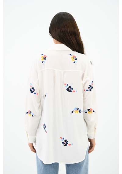 Koza Butik Kadın Nakış İşlemeli Oversize Gömlek 1735-24 001
