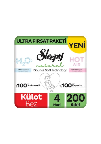 Sleepy Natural Double Soft Ultra Fırsat Paketi Külot Bez 4 Numara Maxi 200 Adet