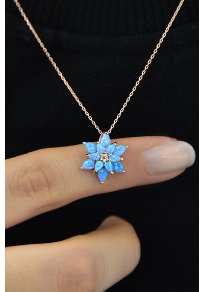 Papatya Silver 925 Ayar Gümüş Turkuaz Doğal Opal Taşlı Lotus Kolye