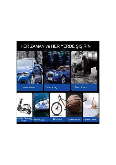 Slım Siyah Göstergeli Oto Araç Profesyonel Hava Pompası Kompresör, Mini Lastik Şişirme Pompası