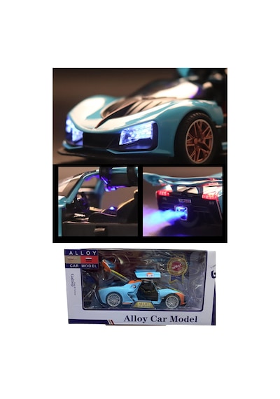 Sesli Işıklı Buhar Atan Metal Die Cast Model Mavi Spor Oyuncak Araba 20x8x5 Cm Çok Renkli
