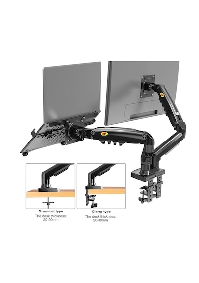 North Bayou F160-fp 17"-27" Monitör Destekli & 10"-17" Laptop Standı - İki Farklı Kullanımlı, Amortisörlü, 360 Dönebilen, Yükseklik Ayarlı, Kablo Kanallı, 2-9 Kg, Masa Monte Monitör Kolu F160-fp