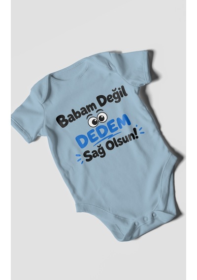 Morivokids Babam Değil Dedem Sağolsun Kısa Kollu Bebek Body %100 Pamuk Bebe Mavisi