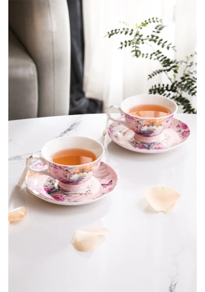 Lily Manor Alhambra Bone China İngiliz Pembe 2'li Çay Fincanı Seti