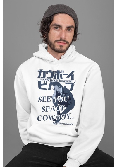 Sevbano Cowboy Bebop Space Cowboy Baskılı Unisex Oversize Anime Karakter beyaz