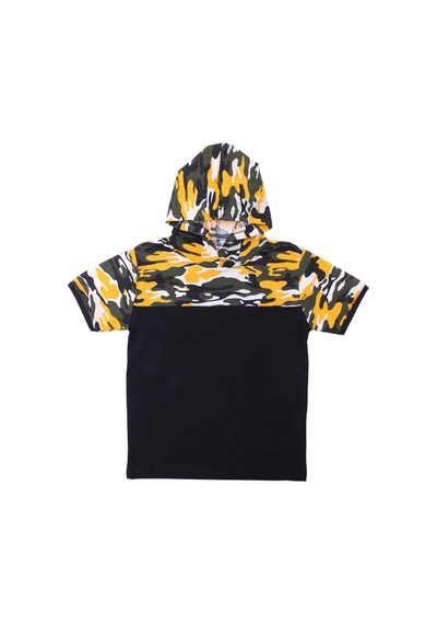 Fyk Kids Erkek Çocuk Kapüşonlu Kamuflaj Desenli Kapri-sweatshirt Alt Üst Takım Sarı