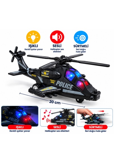 Işıklı Ve Sesli Sürtme Mekanizmalı Polis Helikopteri Oyuncak