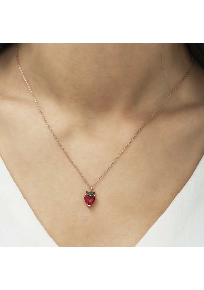 925 Ayar Gümüş Rose Altın Kaplama Kaplama Kaplama Çilek Figür Meyve Kolye Rose Gold