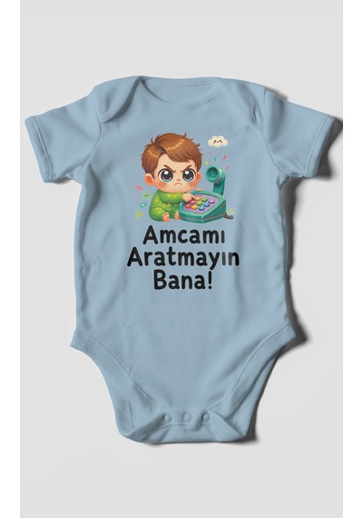 Morivokids Amcamı Aratmayın Bana Kısa Kollu Bebek Body %100 Pamuk Bebe Mavisi