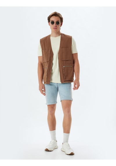 Koton Slim Fit Kot Şort Bermuda Cep Detaylı Pamuklu Bleach 4sam40068ıd Açık Mavi